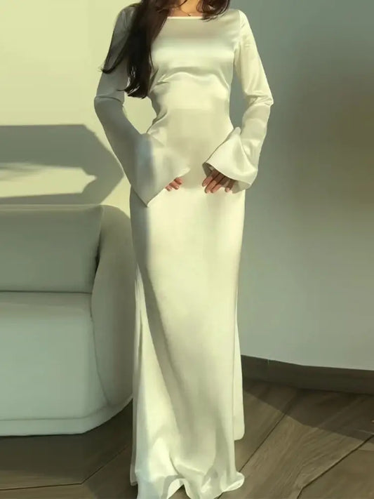 Lana Satin Flare Long Sleeve Lace Up Dress